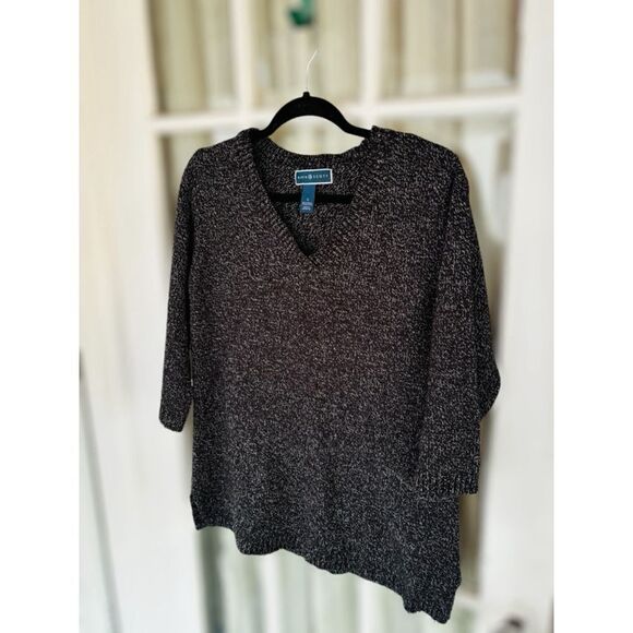 Karen Scott Women’s Small Black Knit V-Neck 3/4 Sleeved Woven Pullover Sweater - Picture 9 of 12